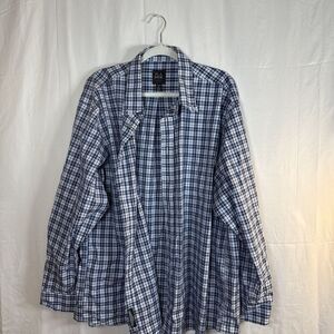 Jos A Bank Traveler Blue Plaid Button Down Dress Shirt Size XXL Preowned
